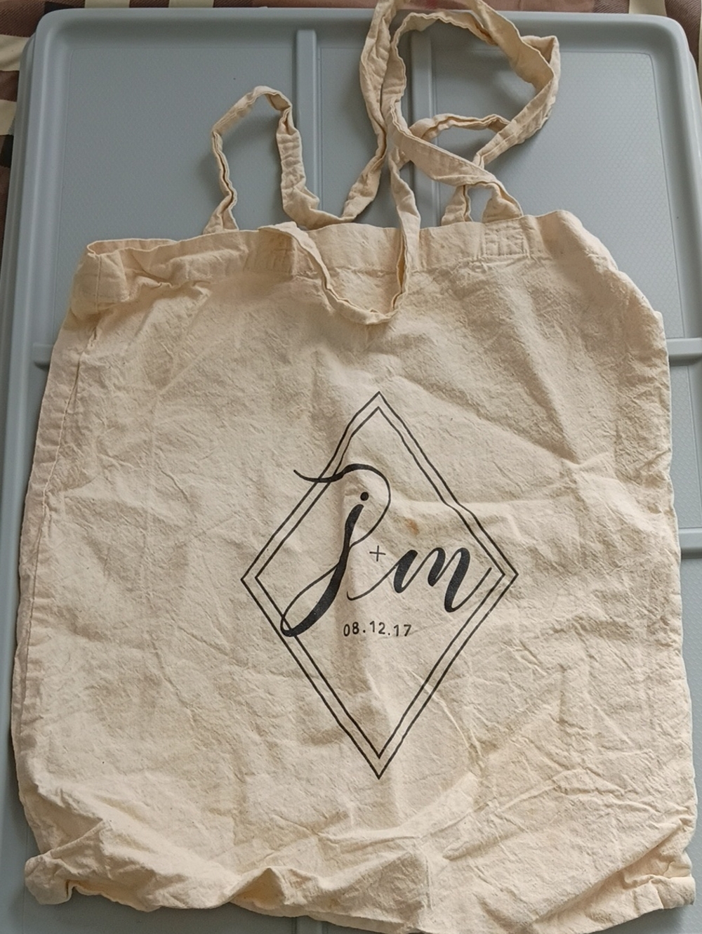 Canvas Tote Bag with Monogram Print - Cream